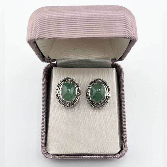 Jewelry - SILVER & Jade oval stud earrings